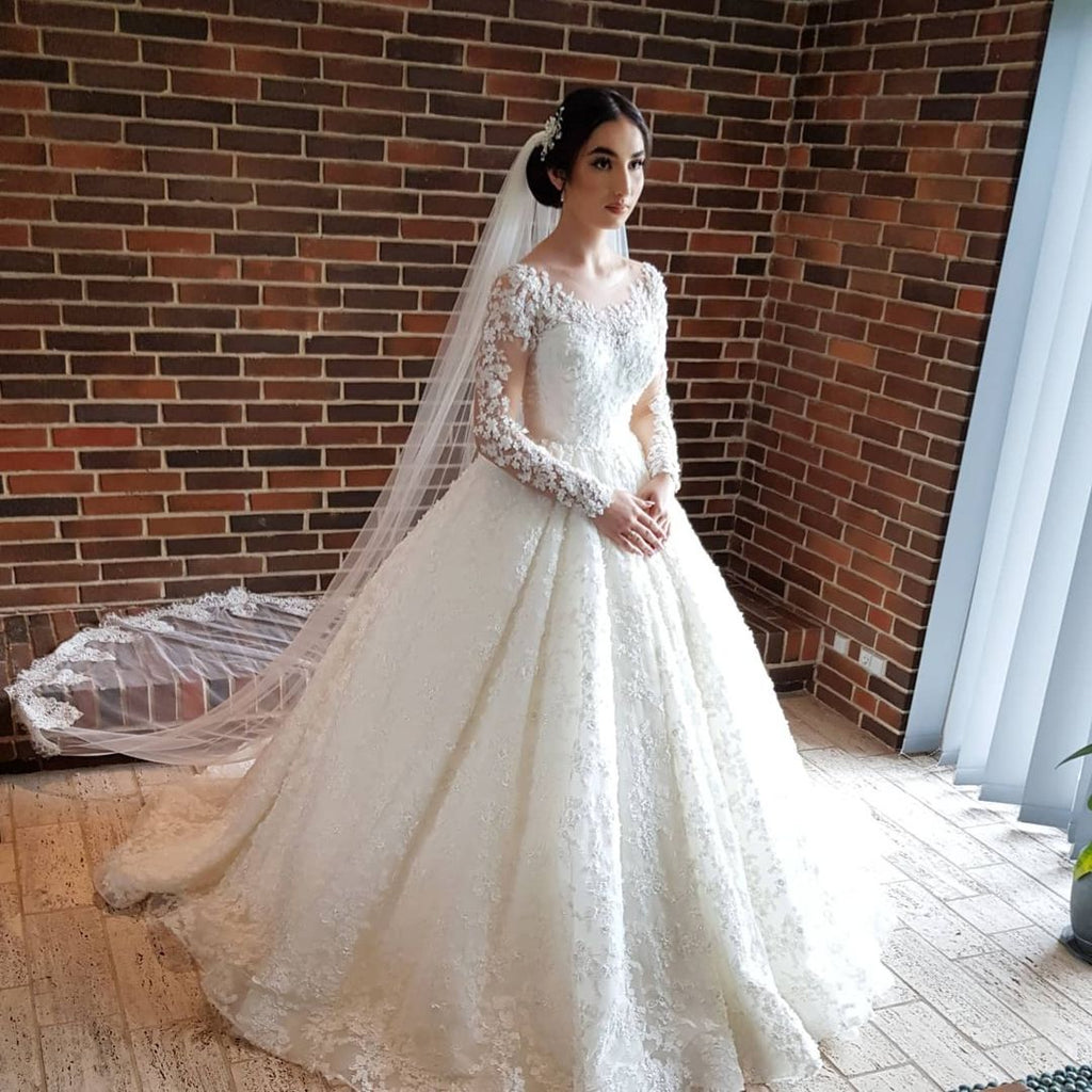 Glamorous Long Sleeve Lace Princess Wedding Dress For Brides