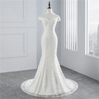Off Shoulder Lace Mermaid Wedding Dress Floor Length Bridal Gown