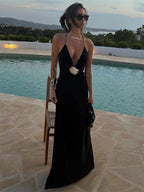Vestido Maxi TARUXY com Decote em V Profundo para Mulheres, Decote Traseiro, Sem Mangas, Transparente, Elegante, para Festas e Clubes