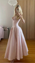 Abito lungo da sera elegante rosa senza spalline a linea ad A Abito da ballo Abbigliamento per compleanno Y7531