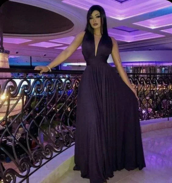 Vestido Longo de Noite Sexy com Decote Profundo em V Y5879
