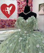 Vestidos Verde-Sálvia para Quinceanera com Flores 3D Vestido de Baile Doce 15 Anos Y2614