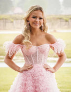 Vestido cor-de-rosa de tule com folhos Vestido de baile de tule Corpete Vestido de noite de tule Y6093