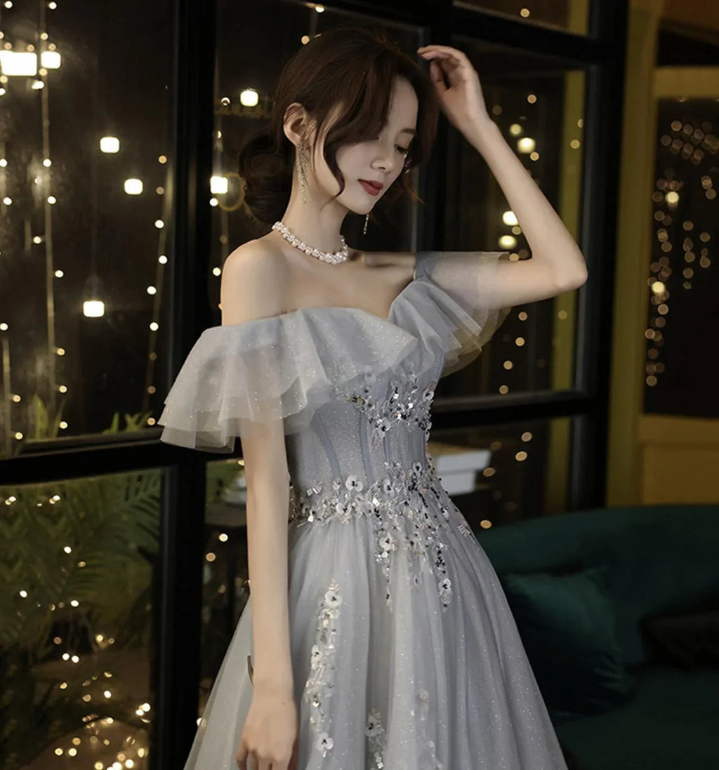 Vestido de noche con hombros descubiertos y falda en línea A Vestido de hada para graduación Y5840