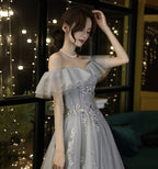 Vestido de noche con hombros descubiertos y falda en línea A Vestido de hada para graduación Y5840