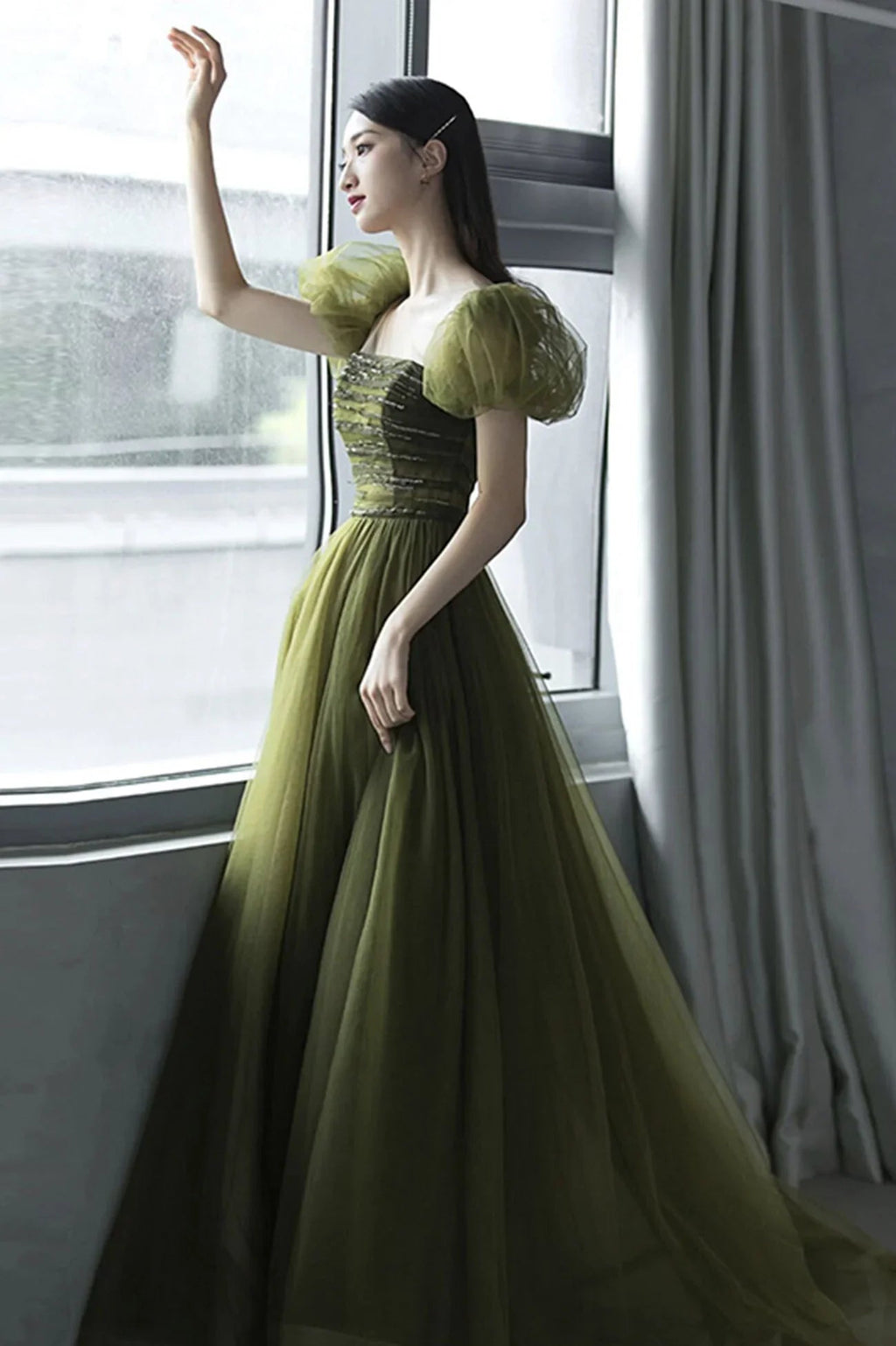 Grünes Tüll langes Ballkleid grünes Abendkleid Y623