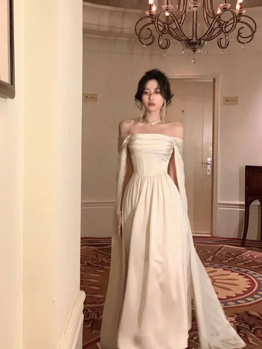 Abito da sera bianco donna elegante nuova moda abito da festa serale signora Y4457