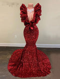 Vestido largo de gala con lentejuelas rojas de sirena Vestido de noche encantador Y536