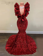 Vestido largo de gala con lentejuelas rojas de sirena Vestido de noche encantador Y536