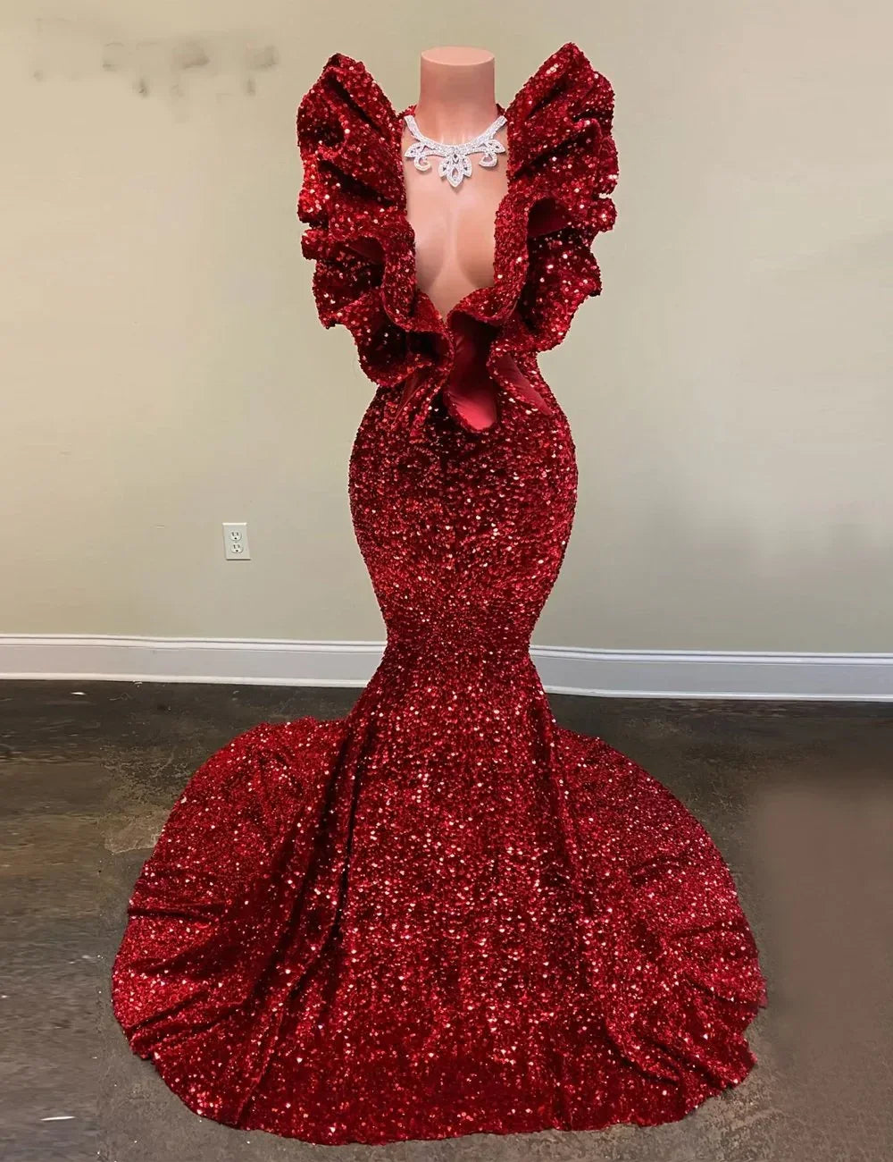 Vestido largo de gala con lentejuelas rojas de sirena Vestido de noche encantador Y536