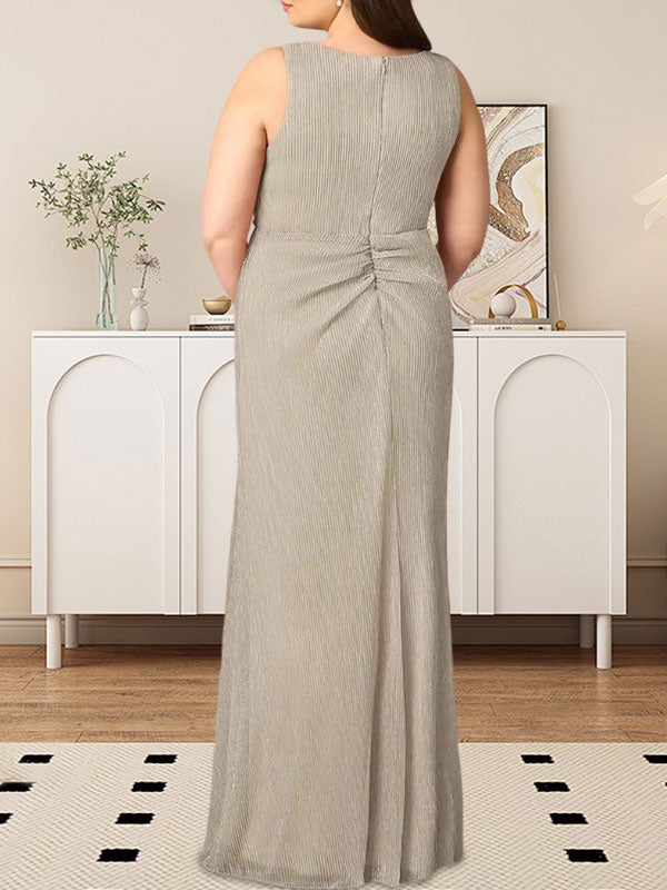 A-Line V-Neck Ruched Metallic Mesh Dress