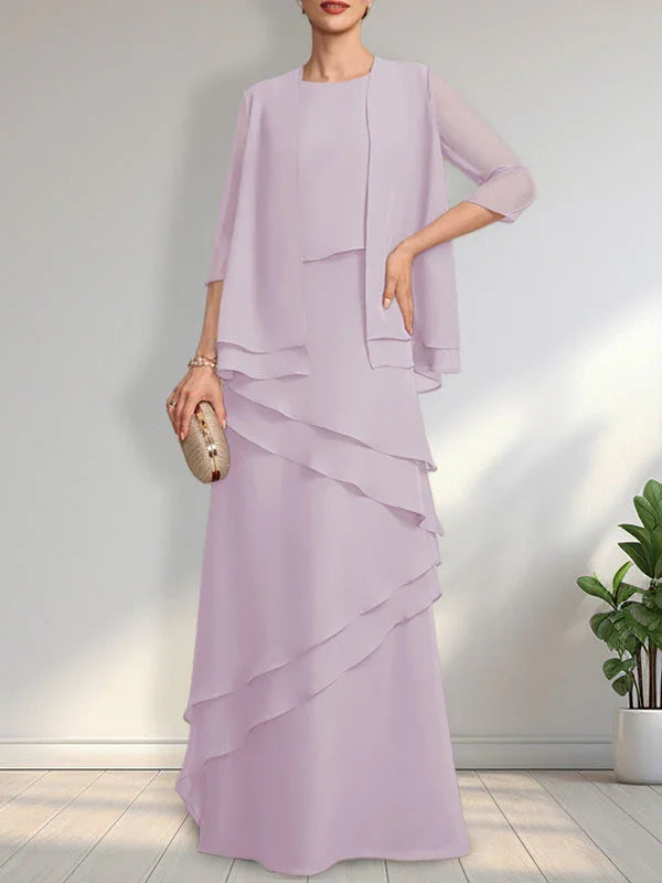 Etui-Ausschnitt bodenlanges Chiffonkleid für die Brautmutter