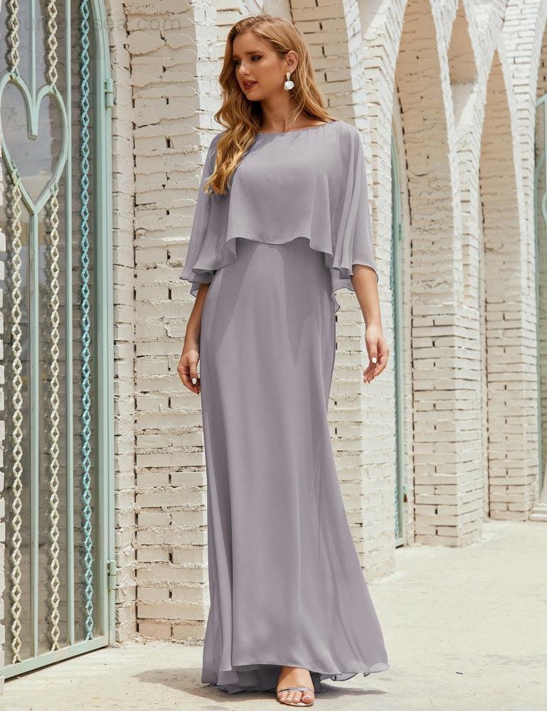 Bridesmaid Dress Women Long Sleeve V-Neck Chiffon Formal Wedding Party Dress 28018