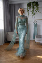 Vestidos largos de noche de sirena desnuda árabe de lujo de Dubái con capa LA71885B