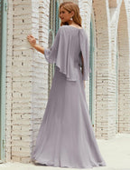Bridesmaid Dress Women Long Sleeve V-Neck Chiffon Formal Wedding Party Dress 28018