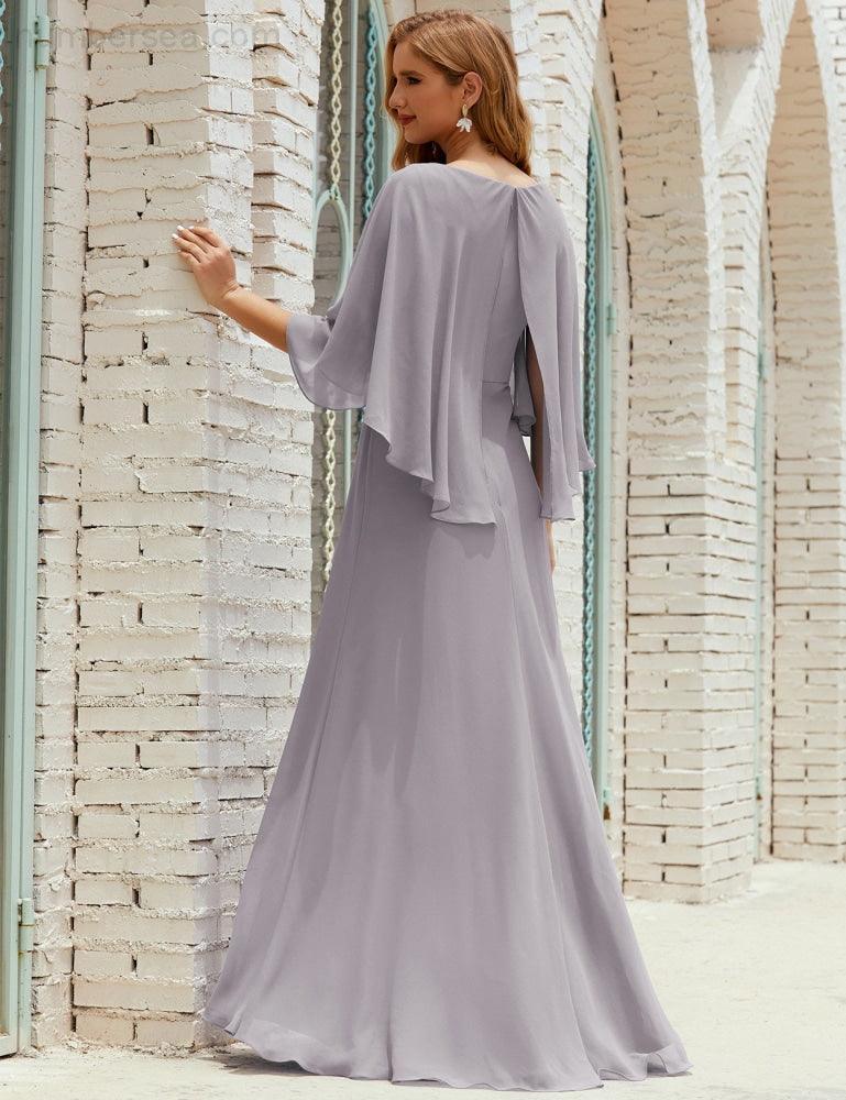 Bridesmaid Dress Women Long Sleeve V-Neck Chiffon Formal Wedding Party Dress 28018