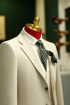 Cream Wool Three Piece Suit For Summer Weddings Tailored Groom
