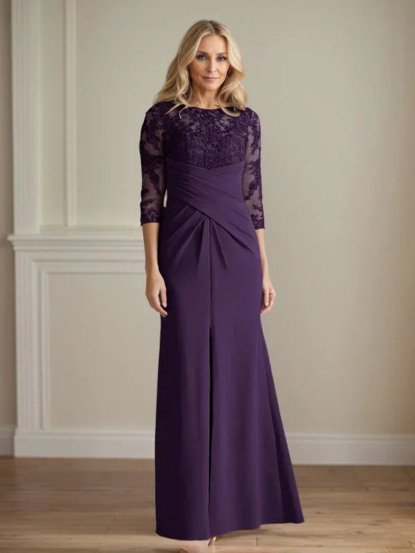 Abito da madre della sposa in crepe elasticizzato con fodera in pizzo color prugna