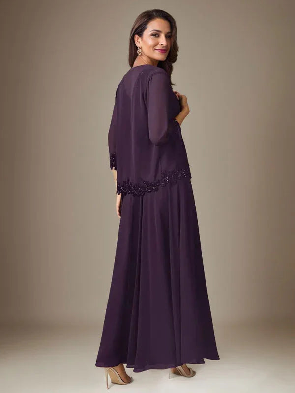 Abito a linea A in chiffon con paillettes color prugna