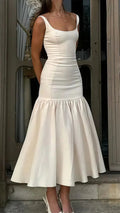 Vestido de Festa Sereia Marfim Bonito Vestido Longo de Cetim para Baile de Finalistas Y8014