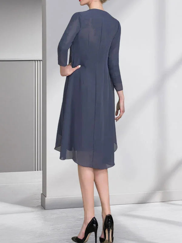 Vestido de madrina de novia de gasa con apliques de cuentas, encaje, lentejuelas y pliegues, largo hasta la rodilla, corte tubo y columna, con escote corazón