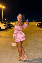 21st Birthday Outfits Black Girl Pink Two Piece Party Dress Short Homecoming Dress Y688 by simplepromdress