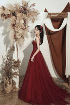 High quality sequin long prom dress burgundy evening dress Y4704