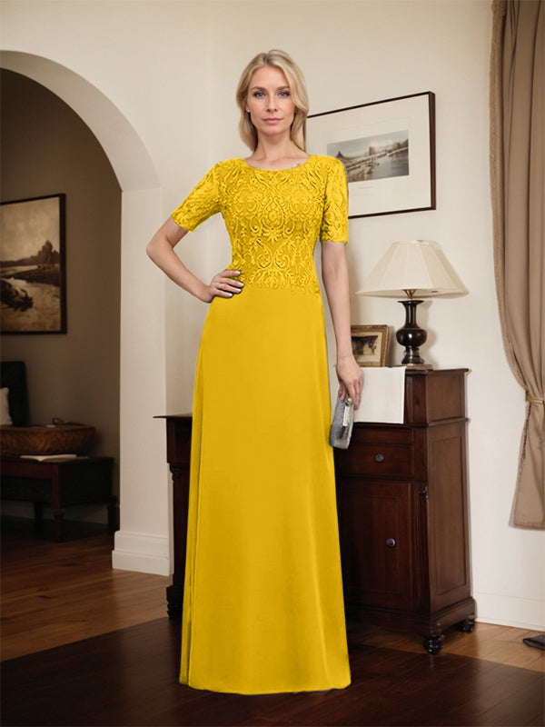 A-line Scoop Floor-Length Lace Chiffon Mother of the Bride Dress With Sequins
