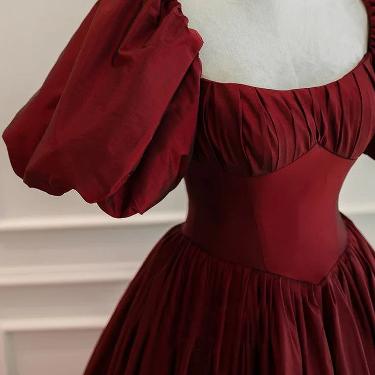 Vestidos de noite compridos até ao chão, de mangas curtas, cor vinho, vestidos formais de baile Y6973