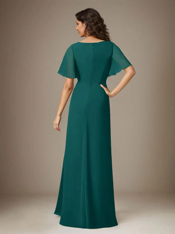 Abito a guaina blu scuro in chiffon con perline