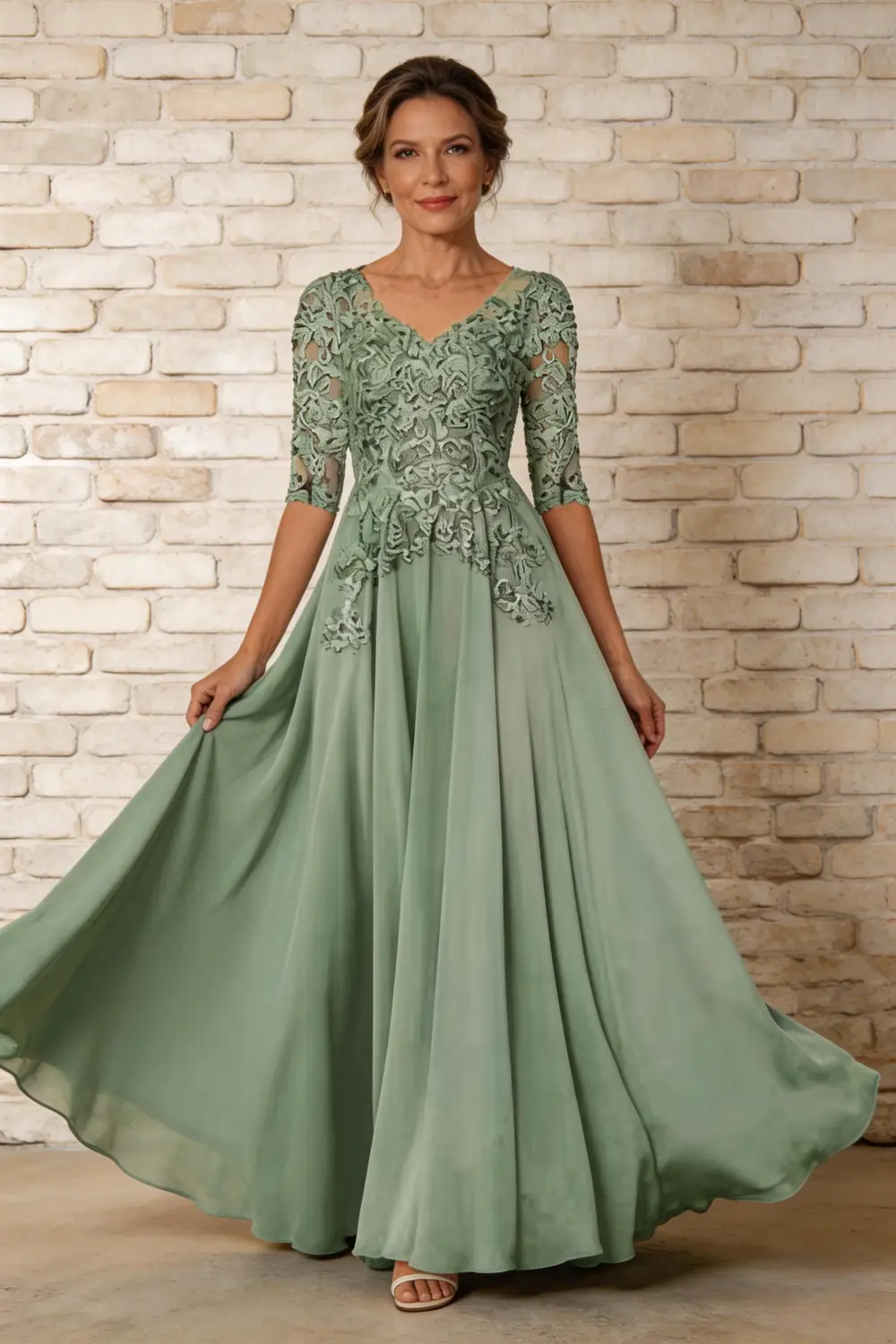 Elegant Lace Applique Chiffon A-Line Mother of the Bride Dress by tangjianjun