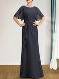 A-line Scoop Floor-Length Chiffon Mother of the Bride Dress With Cascading Ruffles Beading Sequins