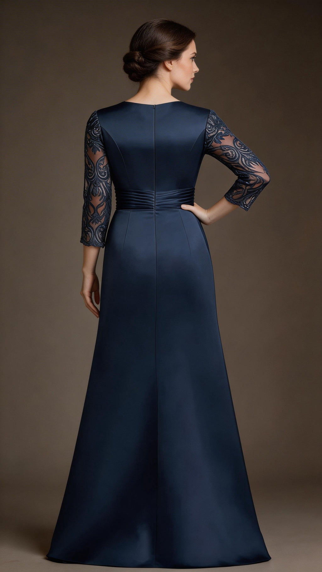 A-Line Scoop Floor-Length Lace Satin Mother Of the Bride Dress With Applique by Dreamylily