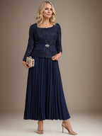 A-line Square Ankle-Length Chiffon Mother of the Bride Dress With Pleated