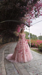 Classy Off The Shoulder Tulle 3D Flowers Ball Gown,Pink A Line Prom Dress Y8364 by simplepromdress