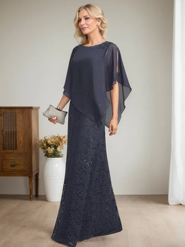 Vestido de madrina de novia de encaje de gasa con lentejuelas y abalorios, corte columna y largo hasta el suelo