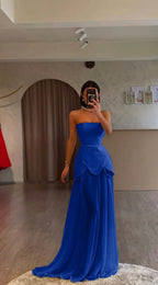 White Strapless Pleated Beaded Long Prom Dress With Custom Colors And Sizes