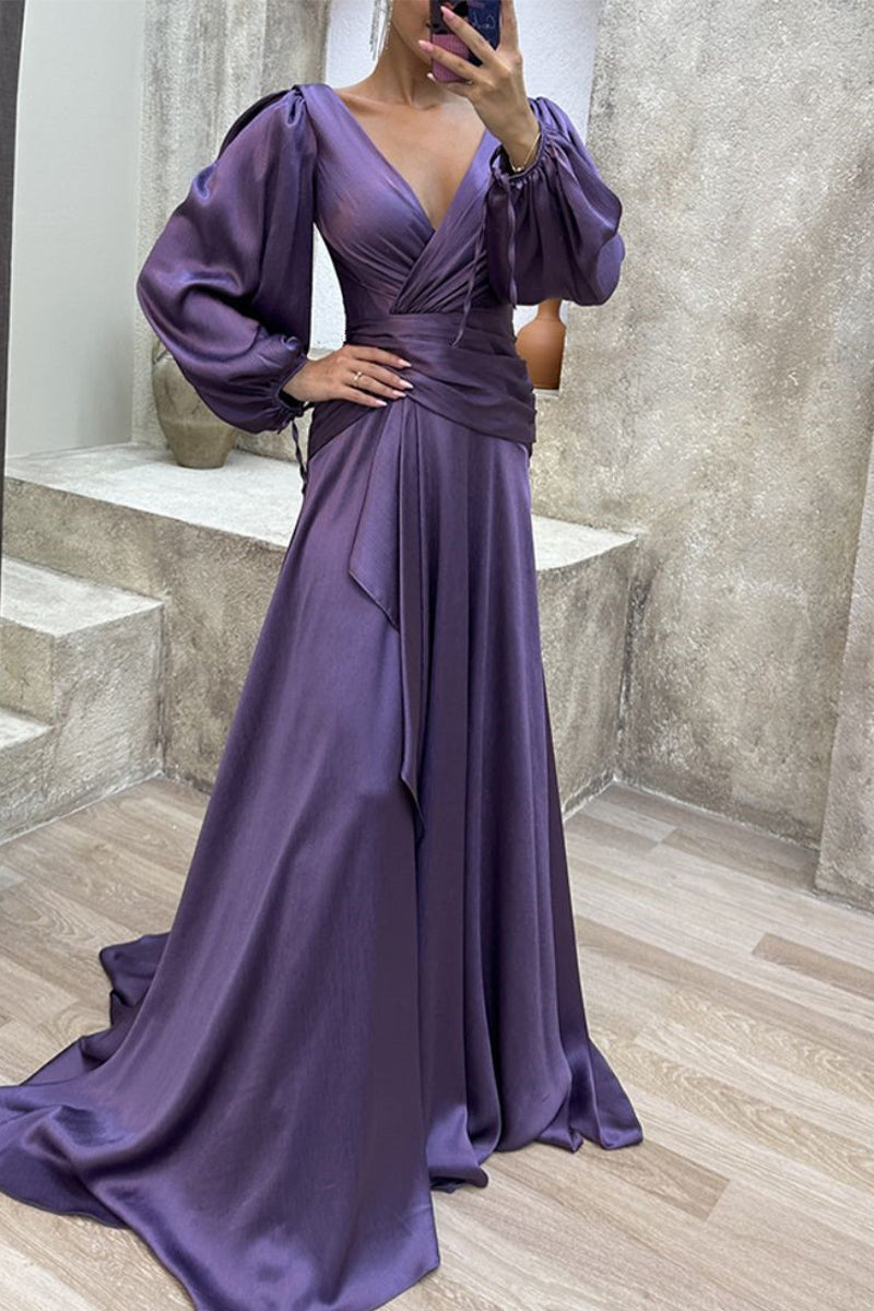 Vestidos de Noite Elegantes e Formais, Com Decote em V e Dobra Sólida (3 Cores)