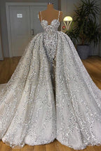Gorgeous Sequins Mermaid Sweetheart Wedding Dress With Ruffles Train