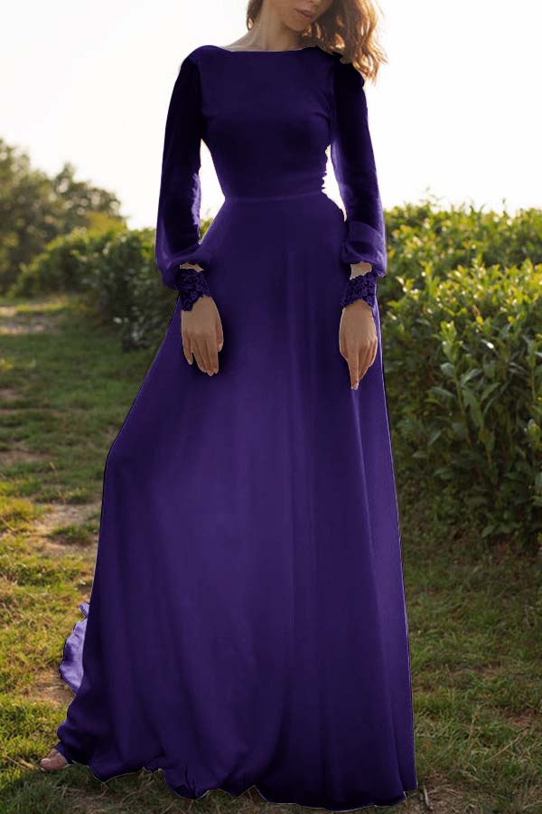 Tulle Bateau Long Sleeves Boho Wedding Dress Open Back A Line