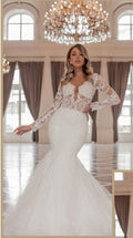 Mermaid Bridal Gown With Long Sleeves V Neck Chapel Train