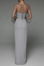 Celebrities Elegant Solid Slit Beading Mesh Strapless Evening Dress Dresses