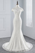 Off Shoulder Lace Mermaid Wedding Dress Floor Length Bridal Gown