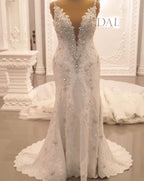 Spaghetti Straps Sweetheart A Line Backless Wedding Dress With Appliques Lace