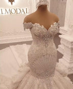 Elegant Floor Length Mermaid Wedding Dress Backless Off The Shoulder Crystals