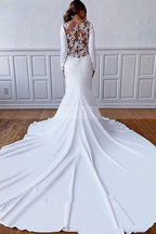 Stylish Illusion Lace Back Sheath Long Sleeves Wedding Dress With Appliques