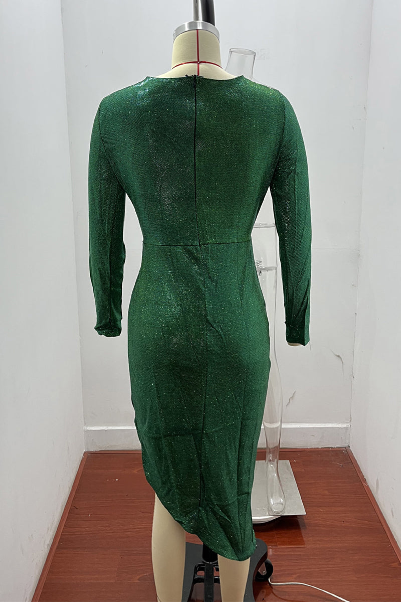 Modisches, elegantes, solides Patchwork-Abendkleid mit Pailletten und V-Ausschnitt (5 Farben) 