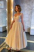 Abito da sera in tulle a linea ad A con scollo a cuore e spalline scintillanti