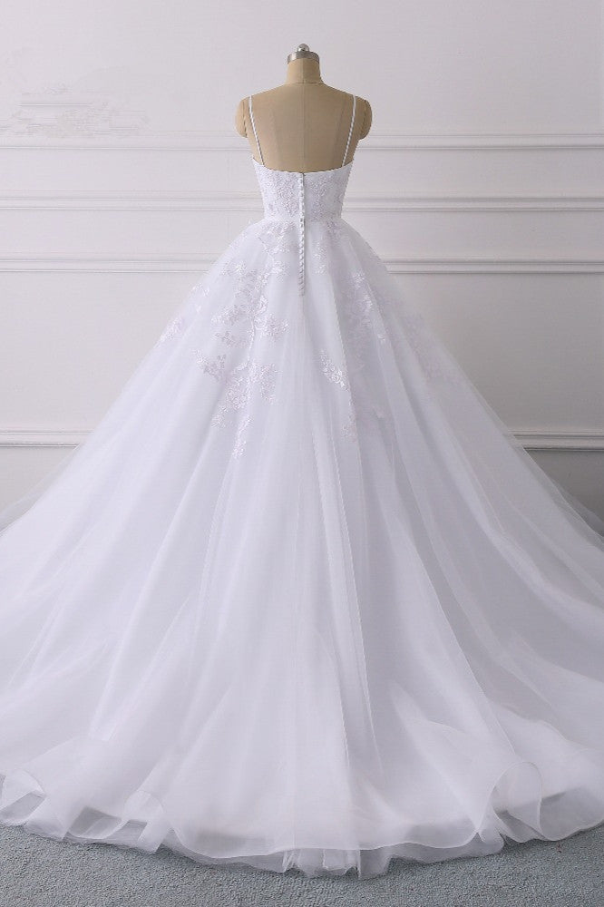 Vintage Spaghetti Strap Tulle V Neck Wedding Dress With Appliques Lace