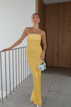 Chic Sequins Strapless Prom Dress With Pleated Detailing Long Gown